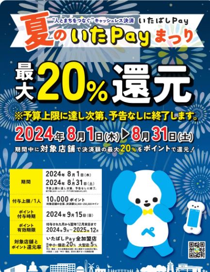 いたPAY、20％還元、8月